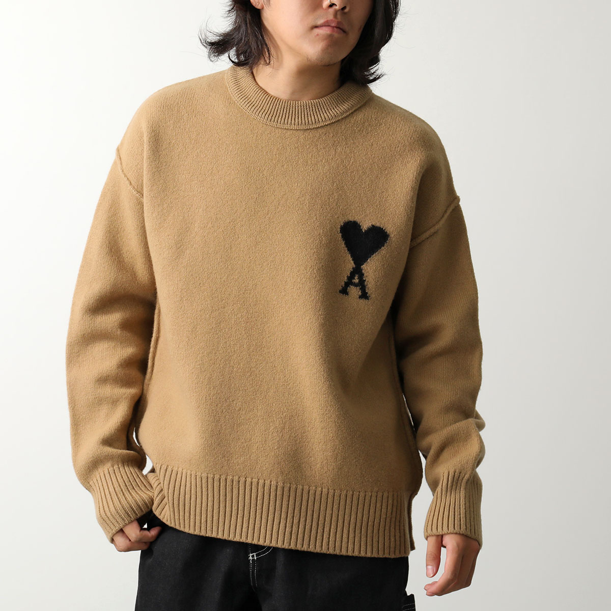 AMI PARIS ハート刺繍 クルーネックニットセーター 秋冬 ユニセックス