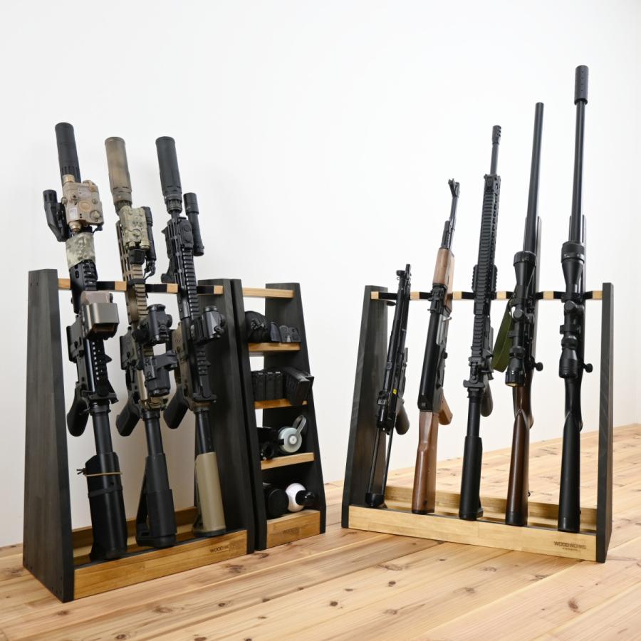 WOODWORKS ガンラック 3丁掛 (色：ミリタリーグリーン) 木製 日本製
