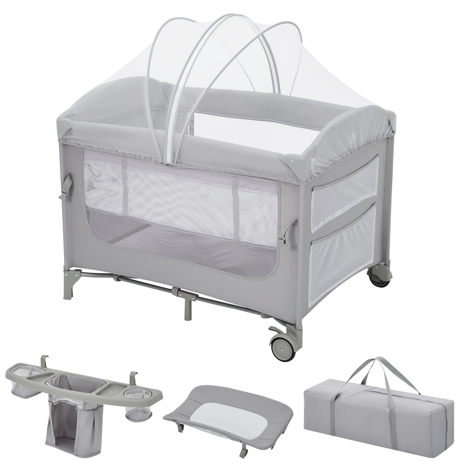 爆買 ベビーベッド プレイヤード 蚊帳付き 折りたたみ キャスター