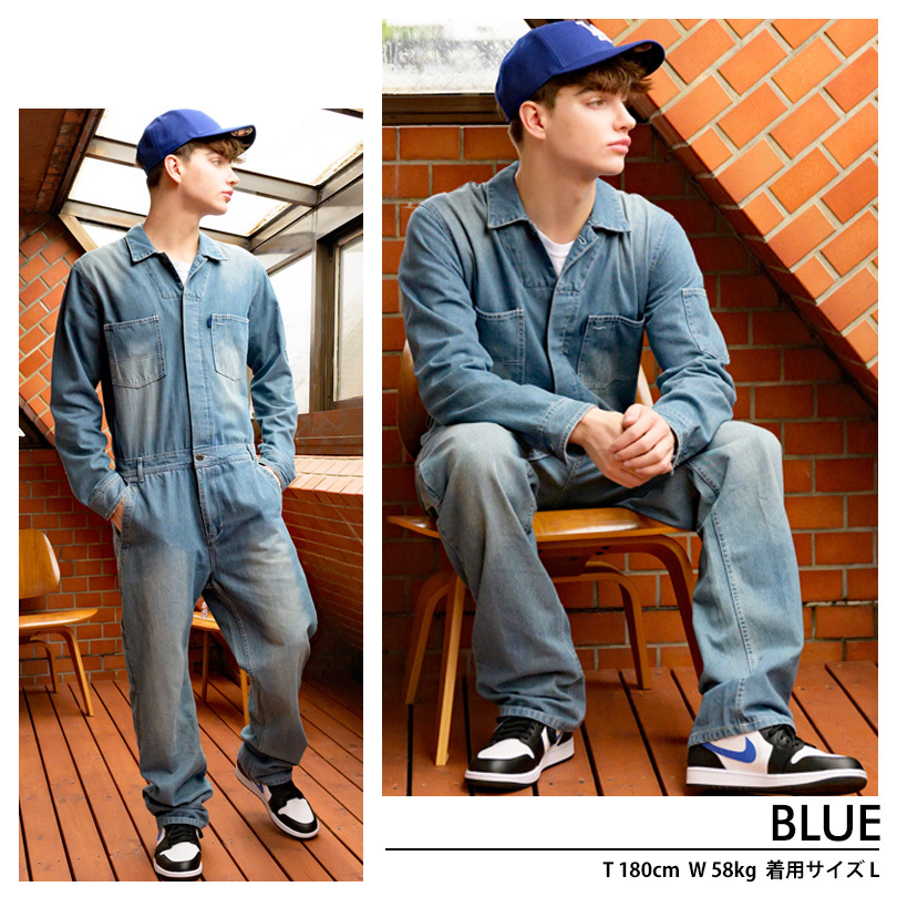 8 つなぎ メンズ オールインワン デニム ツナギ オーバーオール