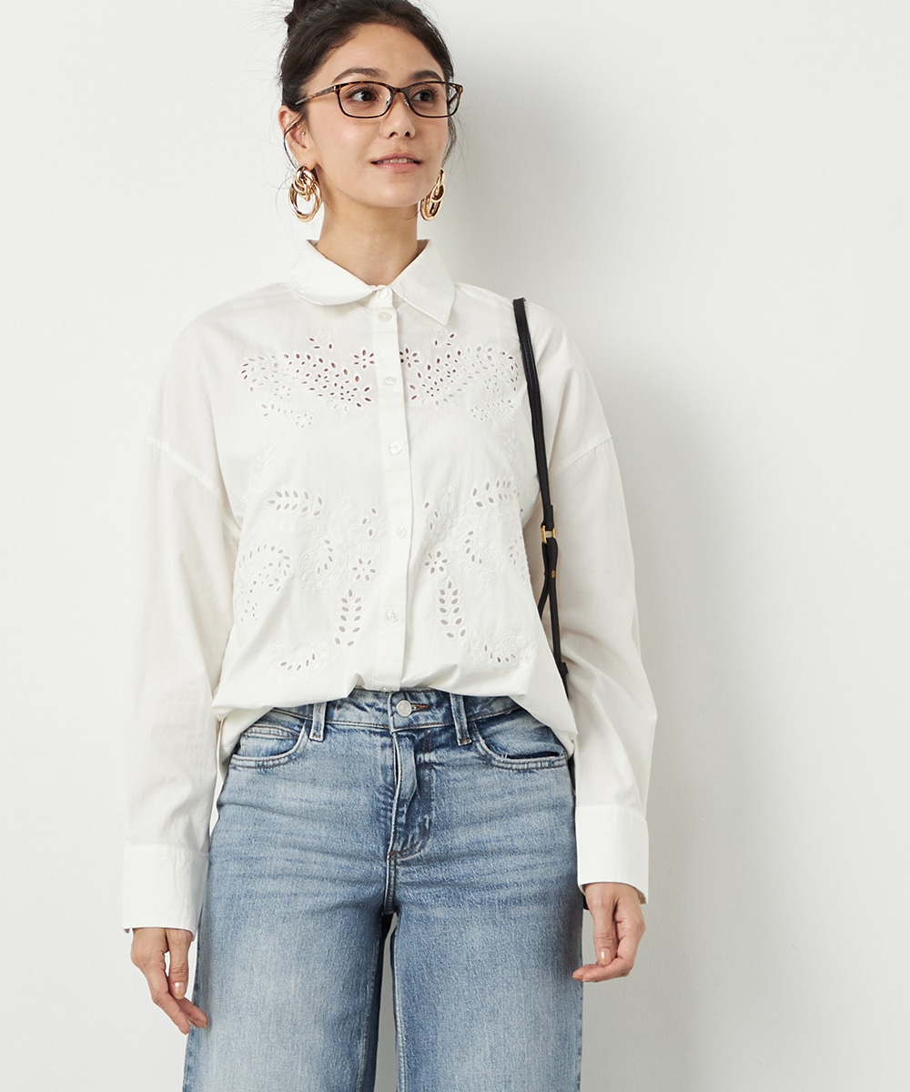 カットワーク刺繍シャツ