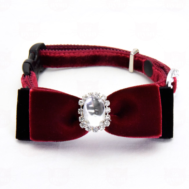 ゴロにゃんオリジナル 豪華ベルベット蝶ネクタイおしゃれ猫首輪