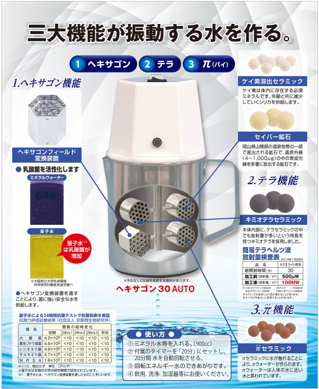 ヘキサゴン30 1L AUTO（自動回転タイプ）電動 高機能量子水 ヘキサゴン