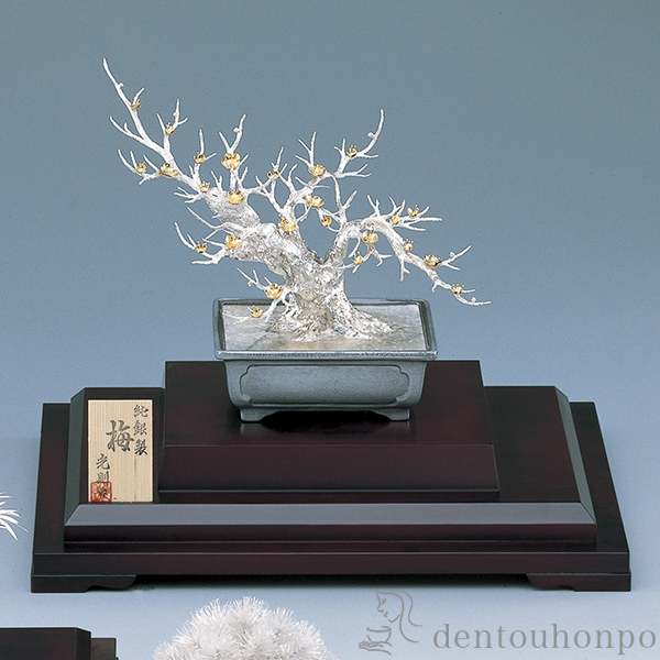 金属製 盆栽風 福松 ガラスケース付き 盆栽 松 9号｜純金製置物/ガラス