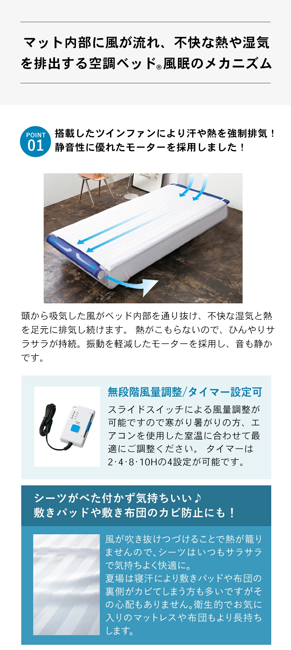 空調服 空調ベッド(R)風眠 シングル 専用シーツ付き KBTS03 : 株式会社