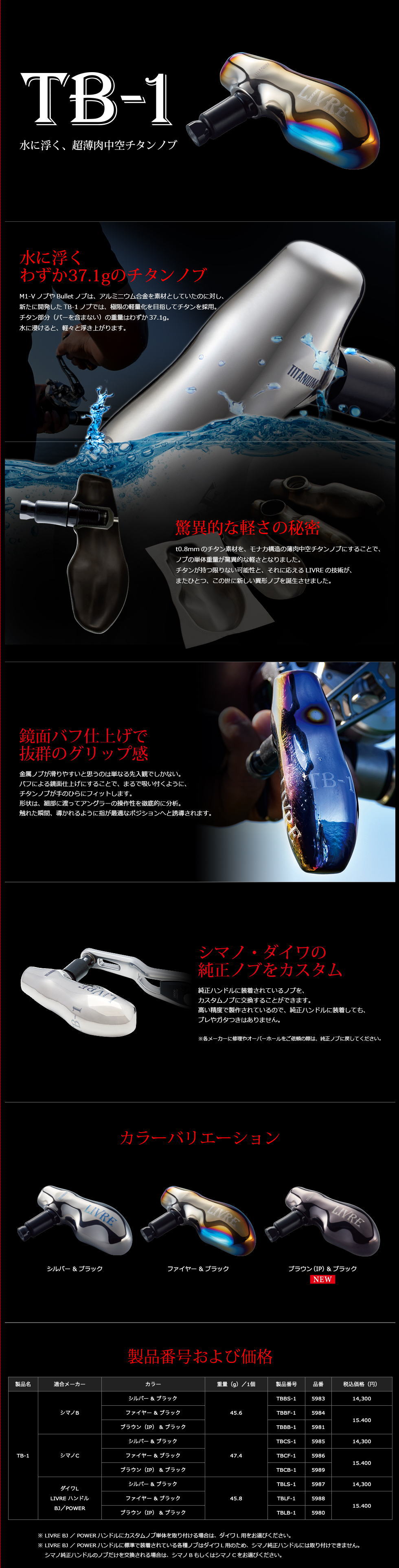 リブレ/LIVRE】TB-1 (チタン製オフショアリール用T型ハンドルノブ