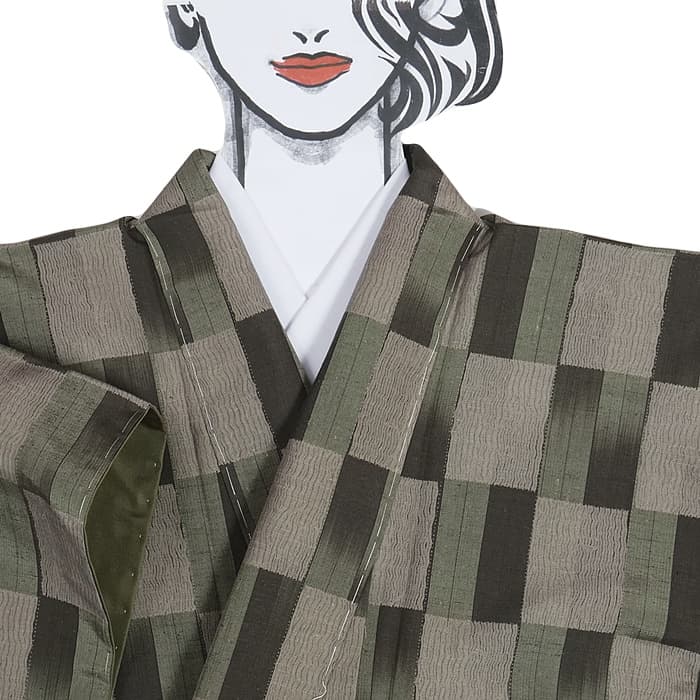 未使用品 紬袷 リサイクル小紋 織物 絞り 市松柄 絹 リサイクル着物