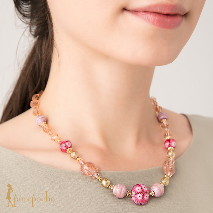 ネックレス ショート ヴェネチアン ベネチアン グラス ガラス 花模様