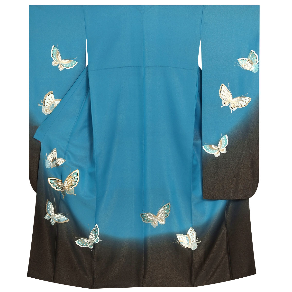振袖 レンタル 成人式 結婚式 ブルー ラメ入り 金彩蝶(絹)(宅)モデル