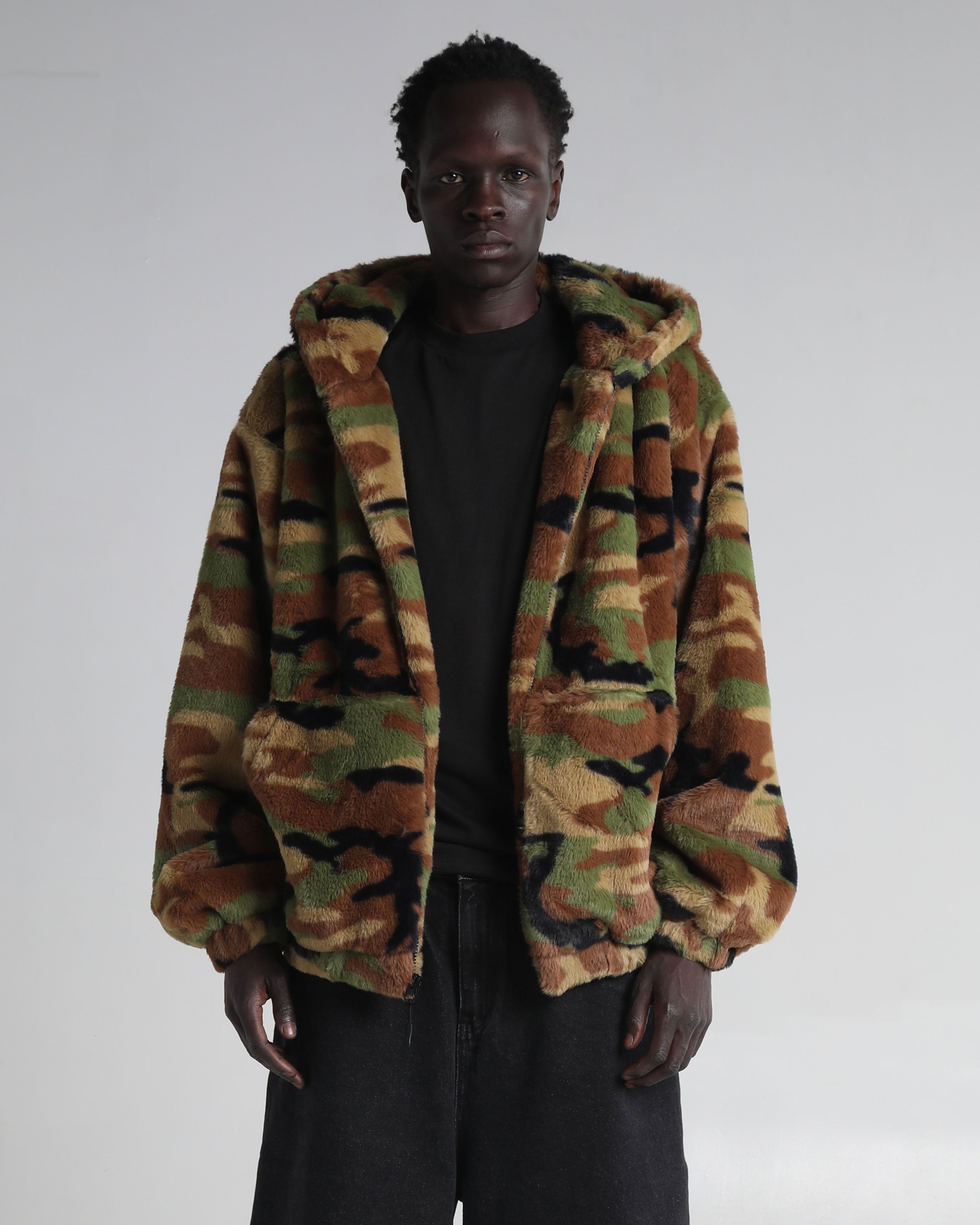 Faux Fur Hooded Zip-Up