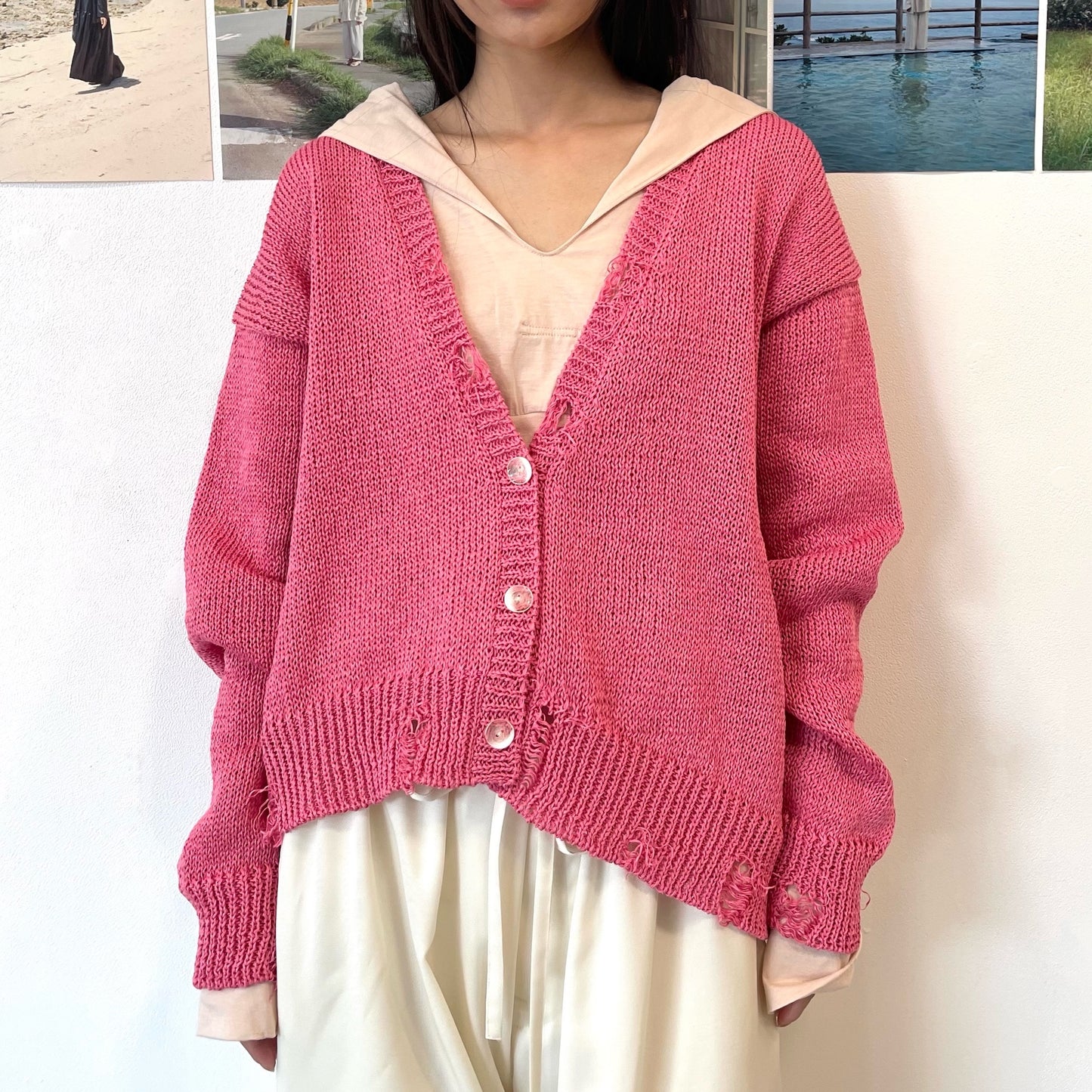 SHEEP別注】Grunge airy knit cardigan / PINK / ニットカーディガン