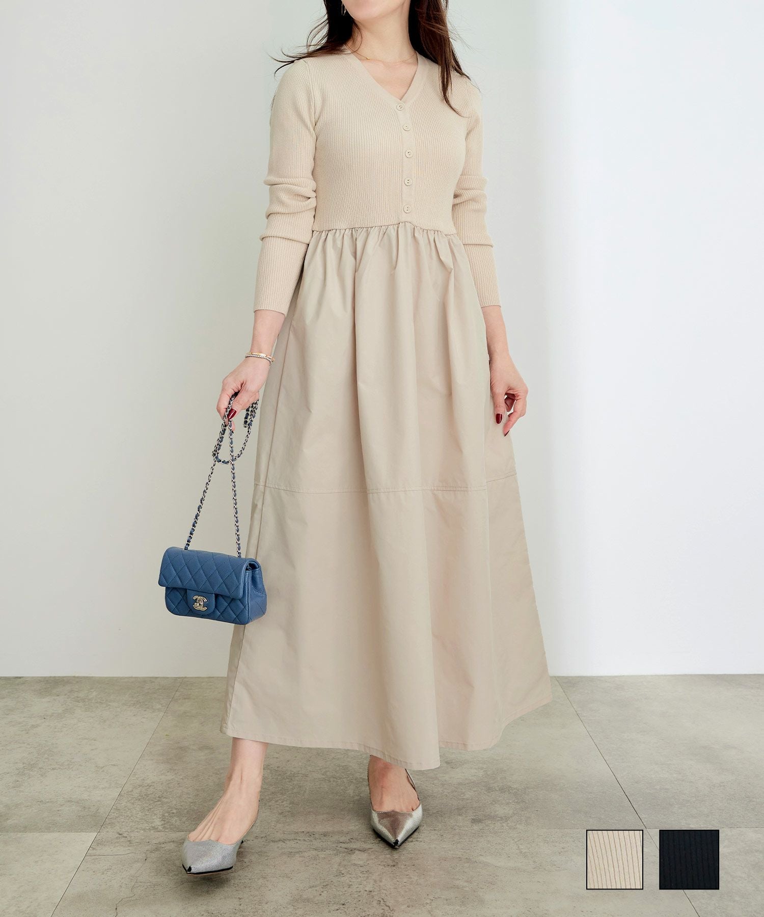 リブニット 布帛ドッキング ワンピース Liala×PG 全2色｜lpg311-2061