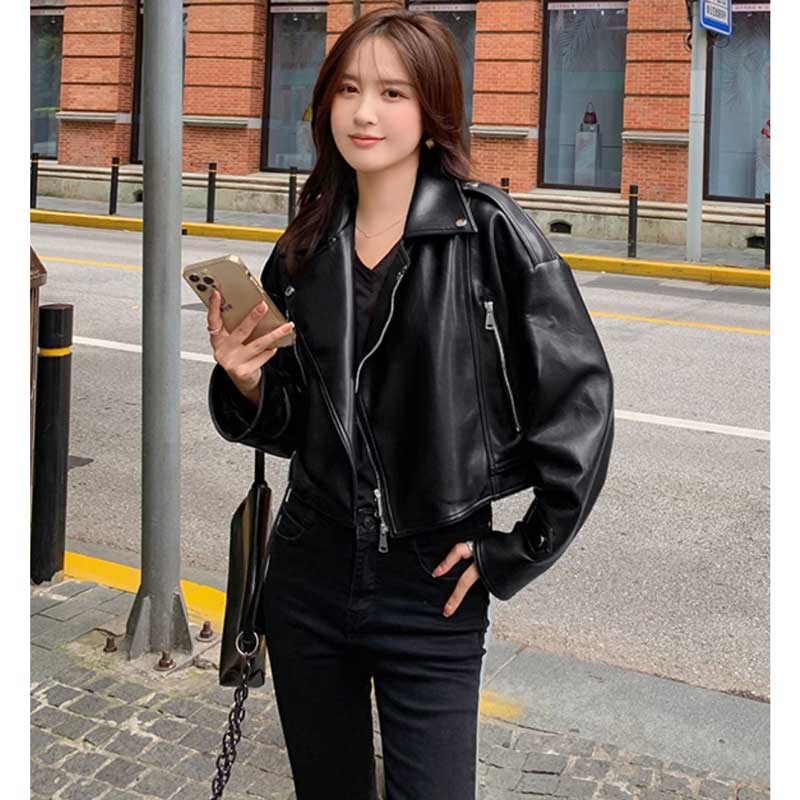 ショート丈レザージャケット(2colors)（茶・黒）秋/冬 辛口アイテムで