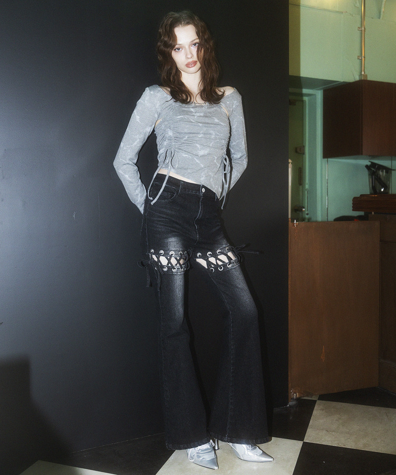 レースアップサイドカットフレアパンツ｜SPIRALGIRL スパイラルガール