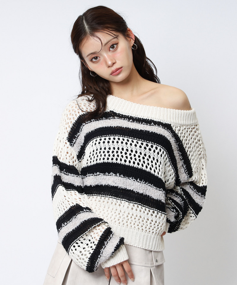 ボーダー透かし編みショートニット｜SPIRALGIRL スパイラルガール 商品