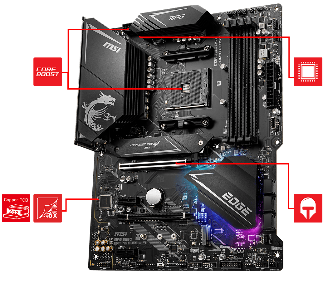 MSI MPG B550 GAMING EDGE WIFI AMD AM4 DDR4 M.2 USB 3.2 Gen 2 HDMI