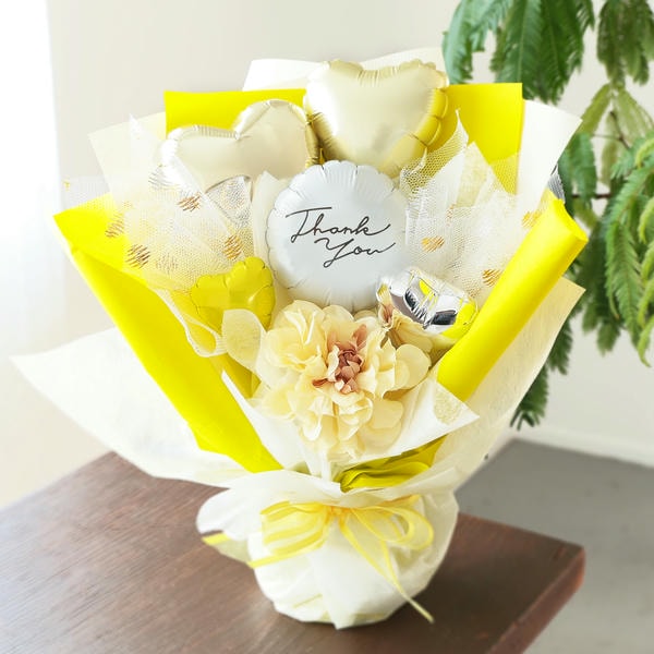 バルーンアレンジ「バルーンドレス」(イエロー)「Thank you」【花