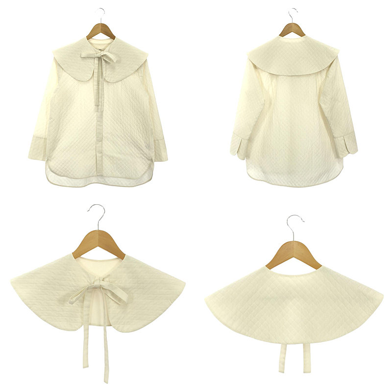 2way 付け襟 キルティング フライフロント ノーカラーシャツ ブラウス