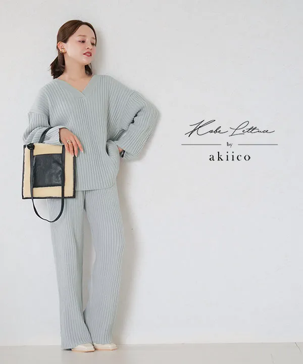 田中亜希子さんコラボ ] 選べる2丈 リブニットパンツ [M4090