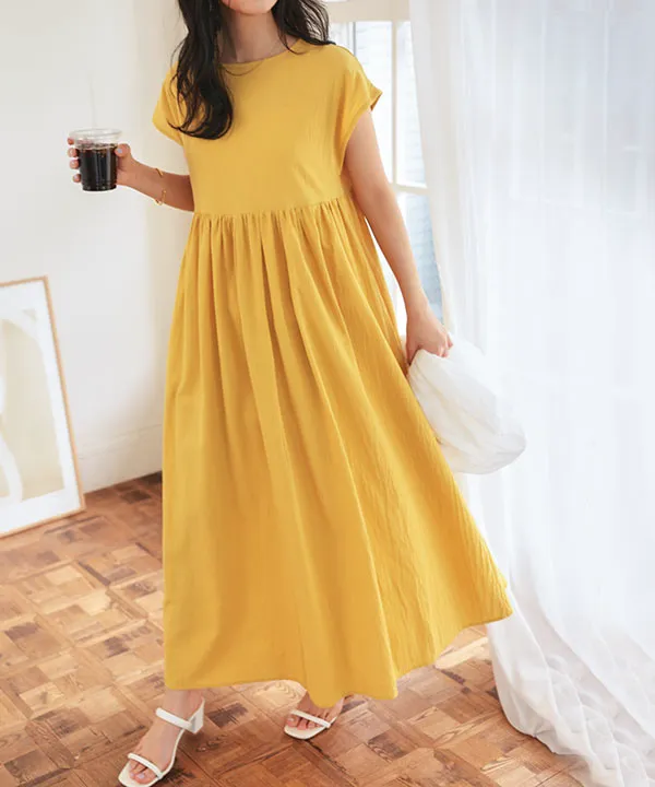 ノースリーブ/フレンチスリーブ]マキシ丈ボリュームワンピース [E1892