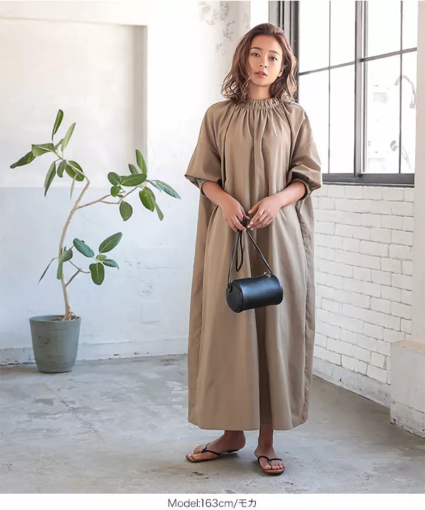 ネックギャザーボリュームワンピース [E2468] - レディース