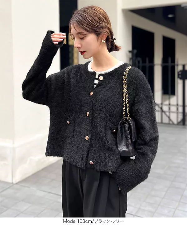 mikuさんコラボ ]金ボタンシャギーニットカーディガン [C6781