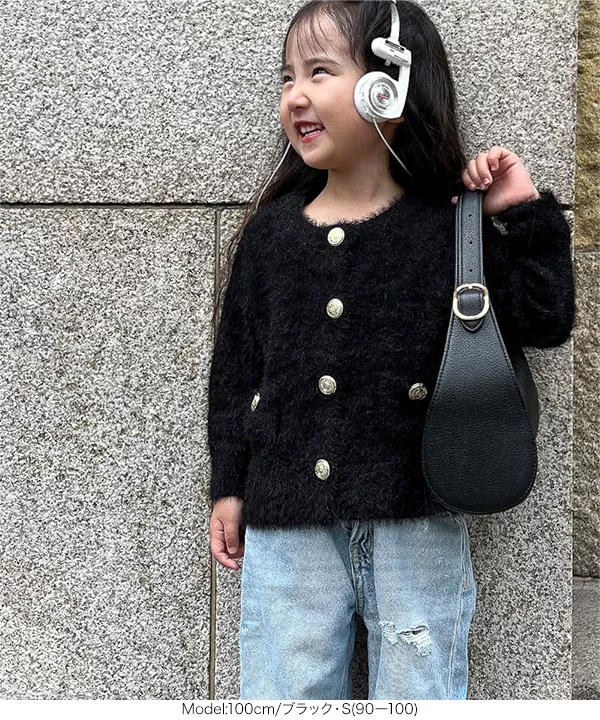 mikuさんコラボ ]【キッズ】金ボタンシャギーニットカーディガン