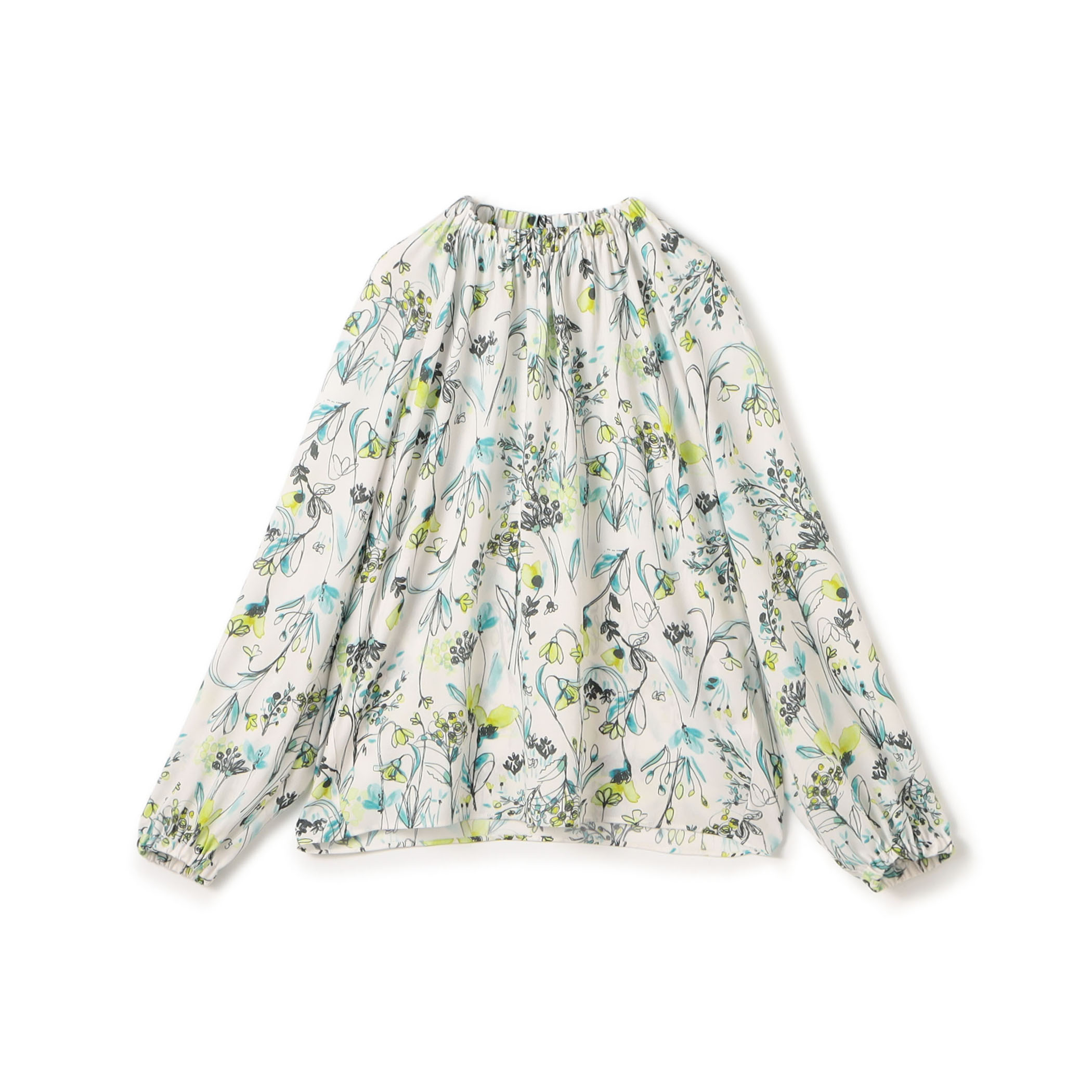 オーキッドフラワープリント ネックギャザーブラウス