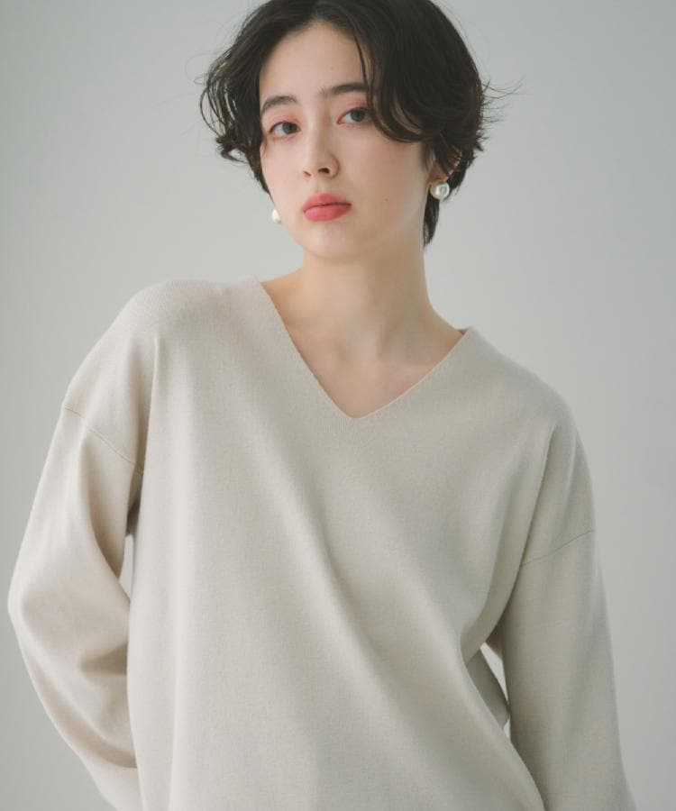 S-XLサイズ/上品見えが叶う】Vネックニット/蓄熱/洗濯機OK（ニット