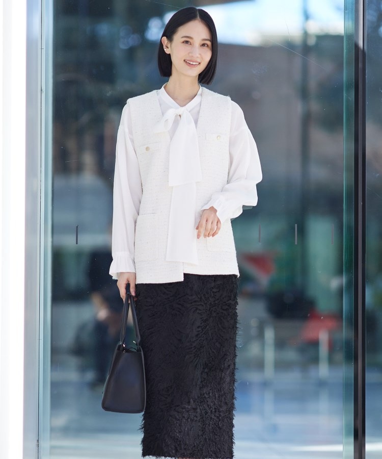 2点セット／UVケア】ツイードジレ＆ボウタイブラウス カセット服