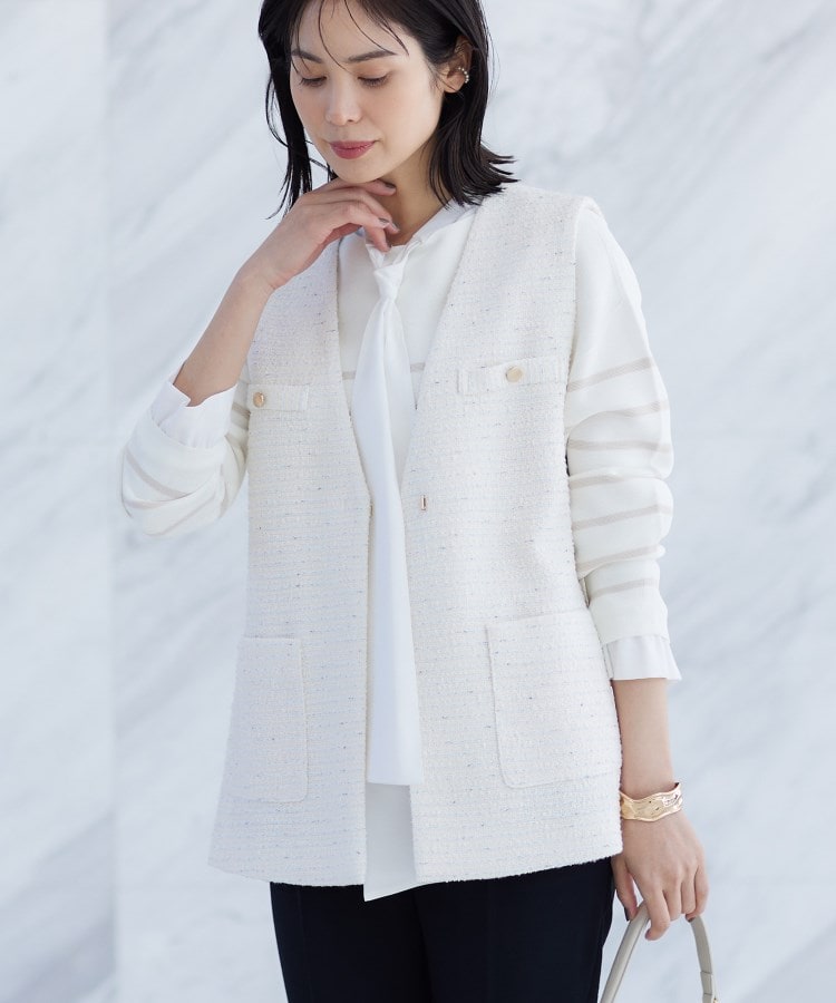 2点セット／UVケア】ツイードジレ＆ボウタイブラウス カセット服