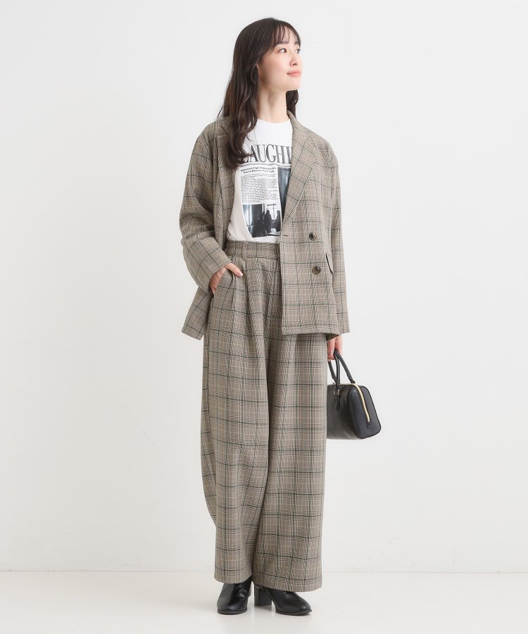 セットアップ可】チェック柄タックワイドパンツ（フルレングスパンツ