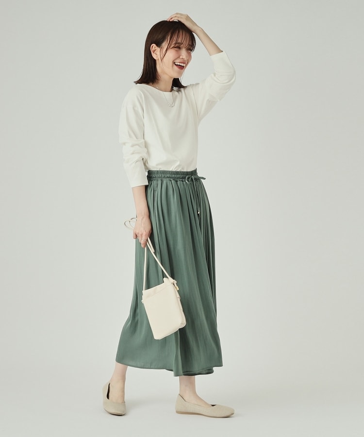 coco heve サテンフレアガウチョパンツ カーキ heve. サテンフレア