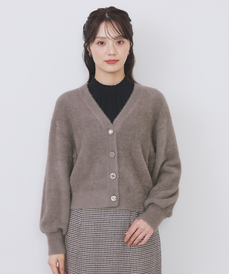 ラメフェザーヤーンVネックカーディガン【洗濯機OK】（カーディガン