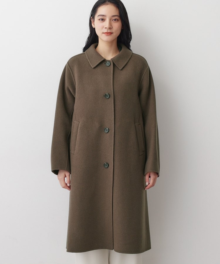 洗える】ウール混リバーメルトンロングコート（ステンカラーコート