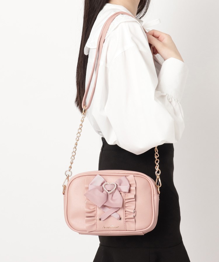 フリル リボン 編み上げ ハート チェーン 2WAYショルダー ショルダー