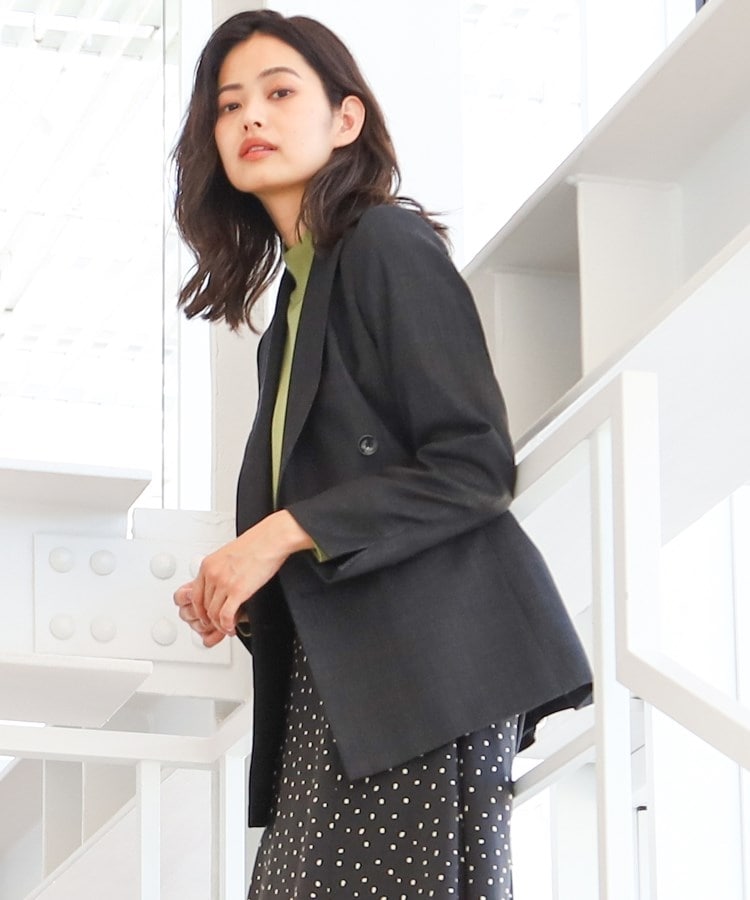 XS~3L】デニム調 4ボタンダブルジャケット【ウォッシャブル/洗える