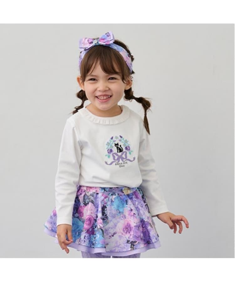 ネコ花刺しゅう長袖Tシャツ（キッズ・ベビーグッズ） | ANNA SUI mini