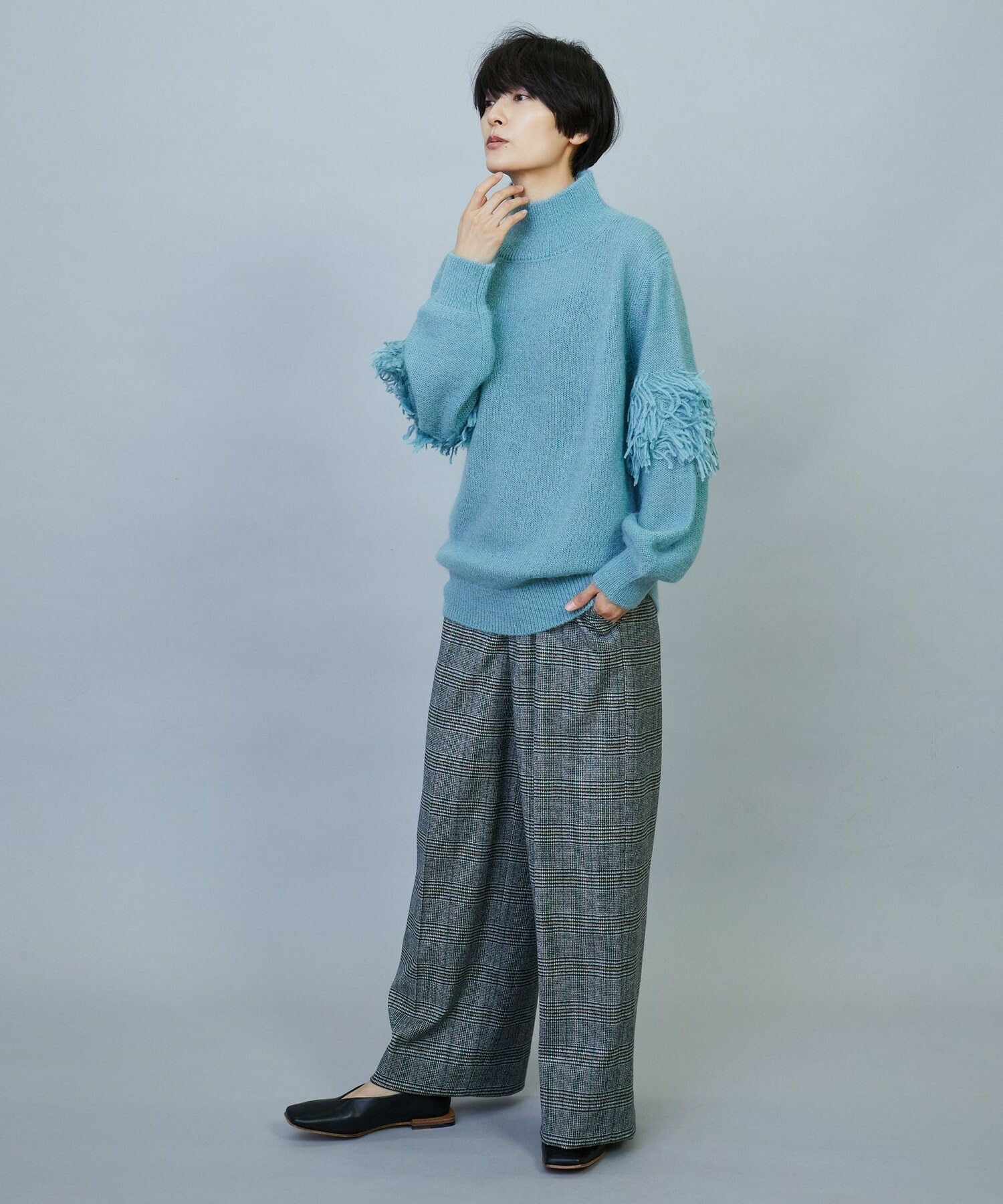 ウールカシミヤグレンチェックワイドパンツ｜BIGI online store - ビギ