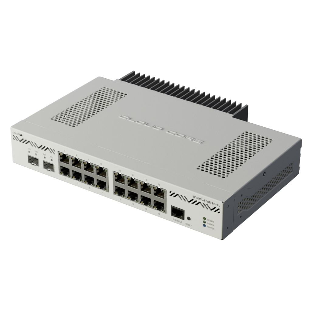CCR2004-16G-2S+PC: 4 core ARM 64 bit CPU, 16 GbE, dual 10G SFP+