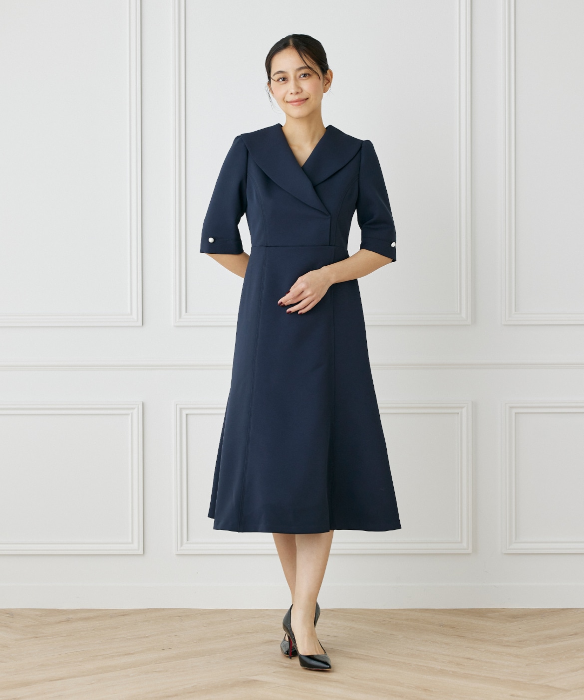 M Maglie le cassetto》ショールカラーワンピース｜M Maglie le