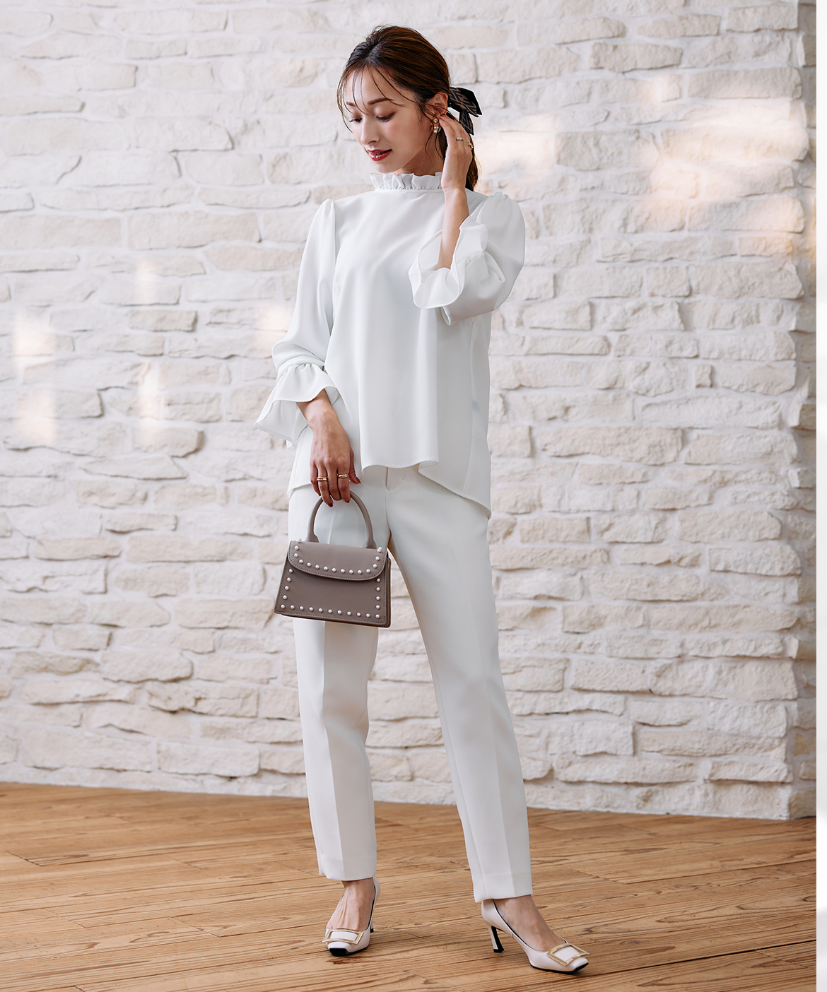 M Maglie le cassetto×吉田理紗》華やかちび衿フリルブラウス｜M