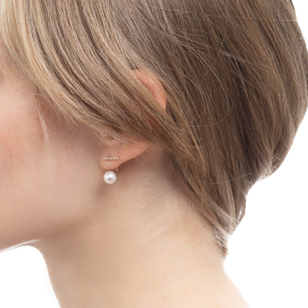 ショートバー ダイヤモンド ピアス / アコヤパール キャッチ