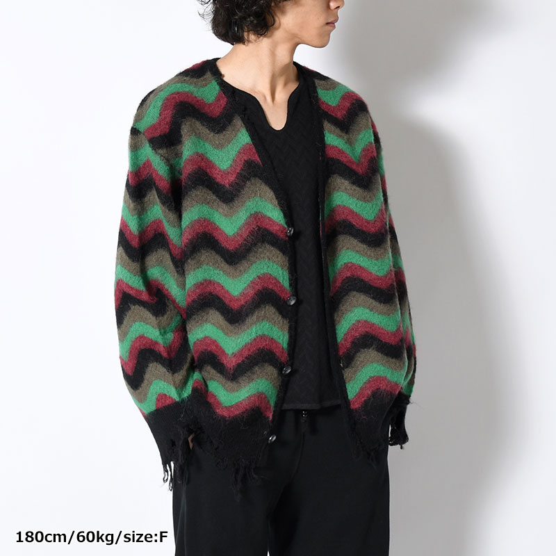 WAVE MOHAIR CARDIGAN -GREEN×BLACK- | IN ONLINE STORE