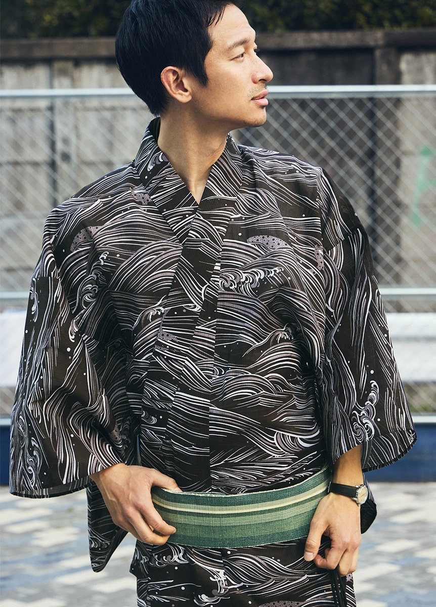 浴衣 波間にくじら 墨茶（ご予約受注品） | 男の浴衣 | やまと