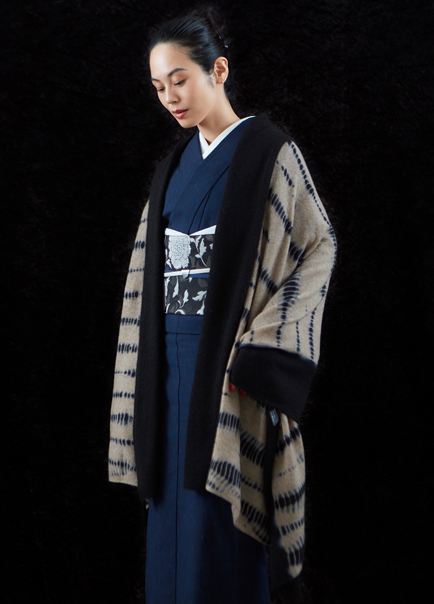 suzusan カシミヤニットショール Black/Light Coffee | アウター