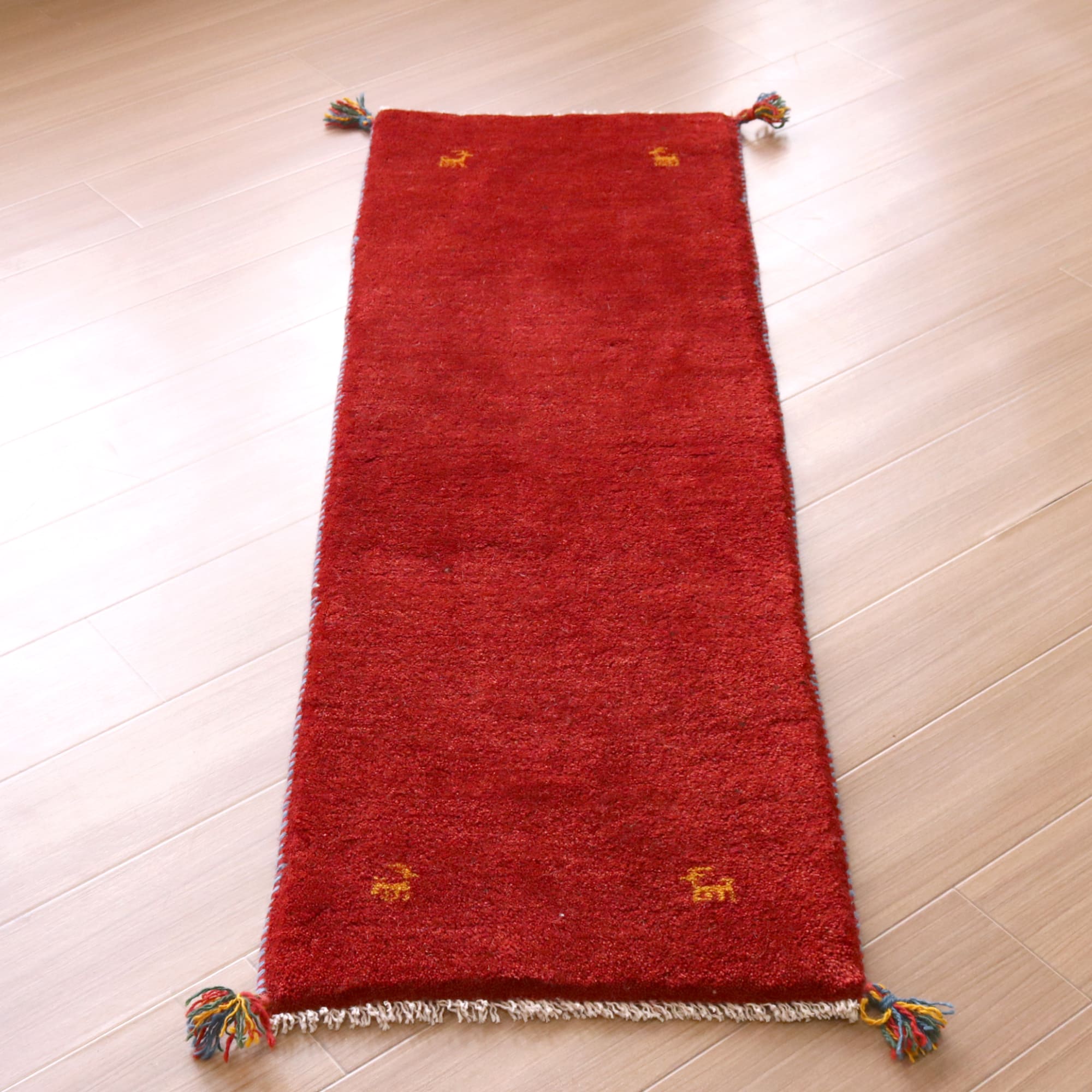 キリムスタイル / ギャベ イラン産手織りラグ145×50cm レッド 細長い