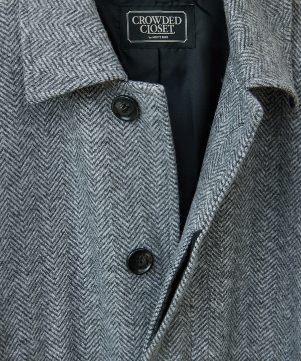 ヘリンボーンツイードジャージストレッチコート｜メンズファッション