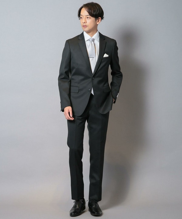 ウールポリエステルギャバジンスーツセットアップ（同素材ベストあり