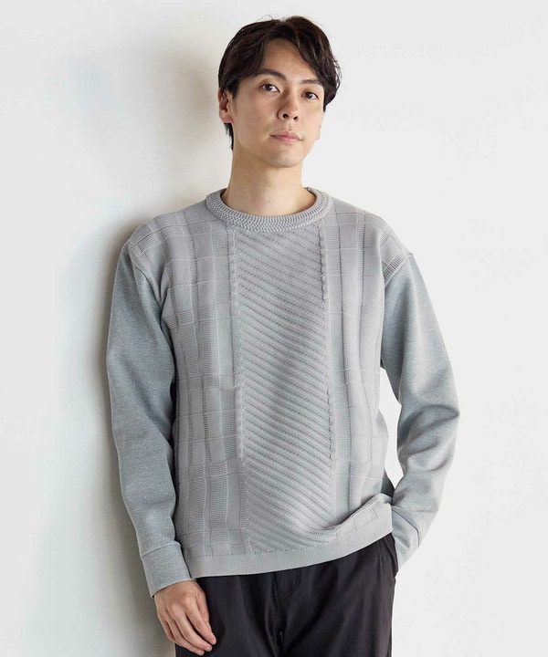 ニット×ダンボールクルーネックスウェット｜メンズファッション